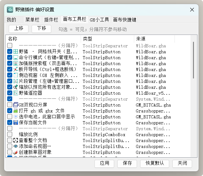 画布工具栏管理